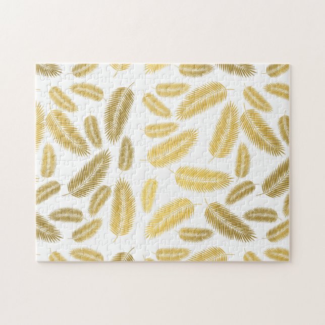 Faux Gold Palm Leaves Pattern Jigsaw Puzzle (Horizontal)