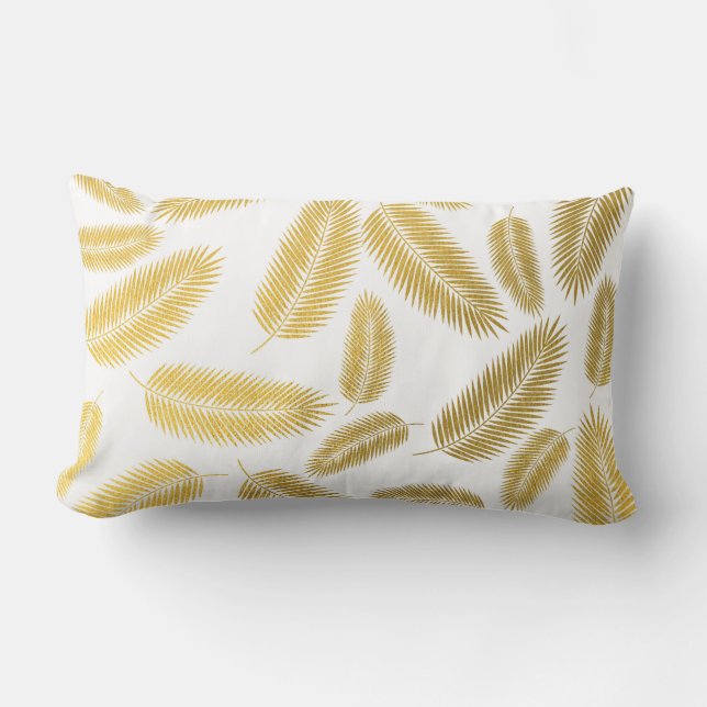 Faux Gold Palm Leaves Pattern Lumbar Pillow (Front)