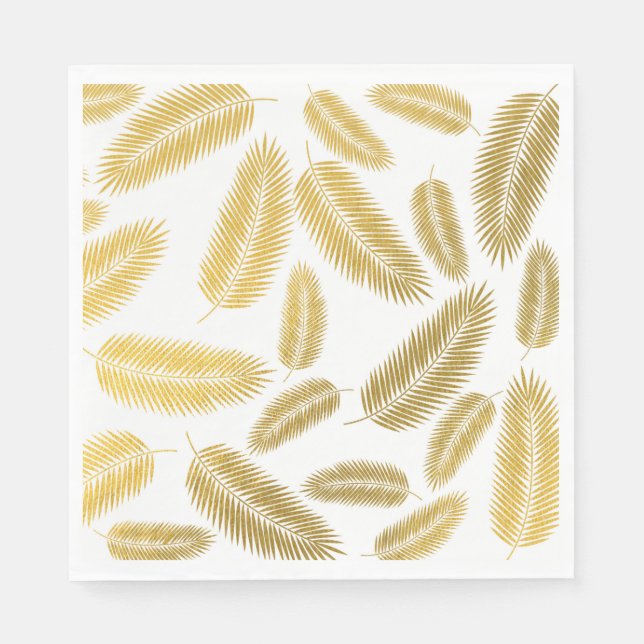 Faux Gold Palm Leaves Pattern Napkins (Front)