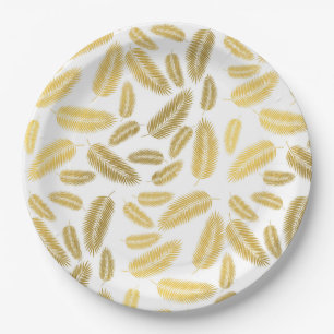 Faux Gold Palm Leaves Pattern Paper Plates