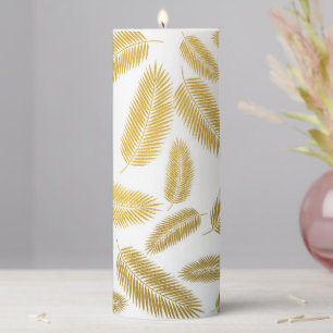 Faux Gold Palm Leaves Pattern Pillar Candle