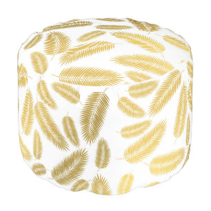 Faux Gold Palm Leaves Pattern Pouf
