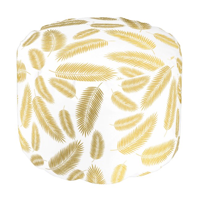 Faux Gold Palm Leaves Pattern Pouf (Angled Front)