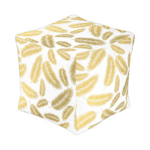 Faux Gold Palm Leaves Pattern Pouf