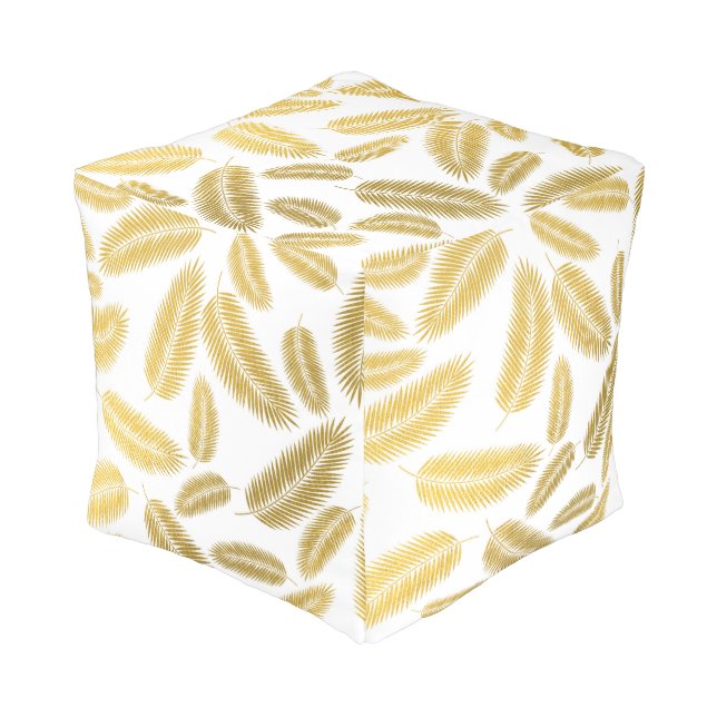 Faux Gold Palm Leaves Pattern Pouf (Angled Front)