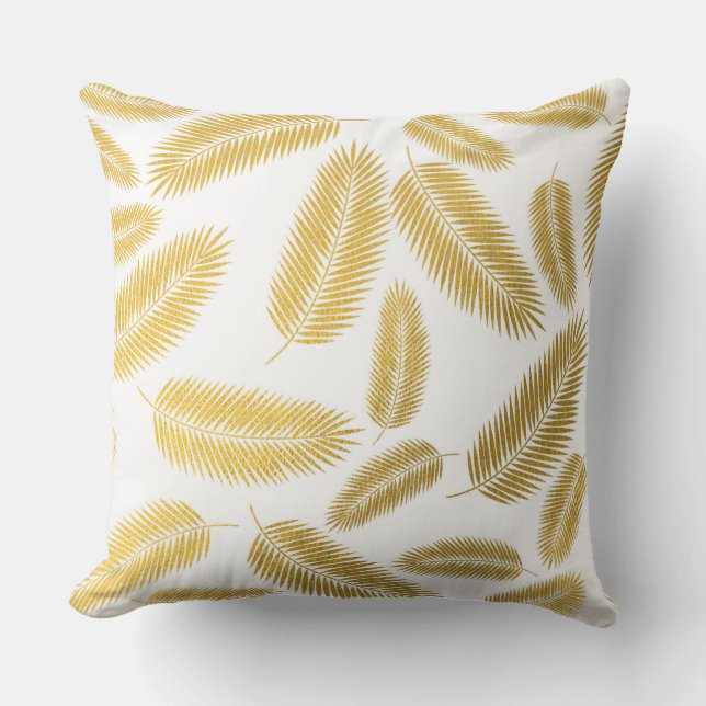 Faux Gold Palm Leaves Pattern Throw Pillow (Front)