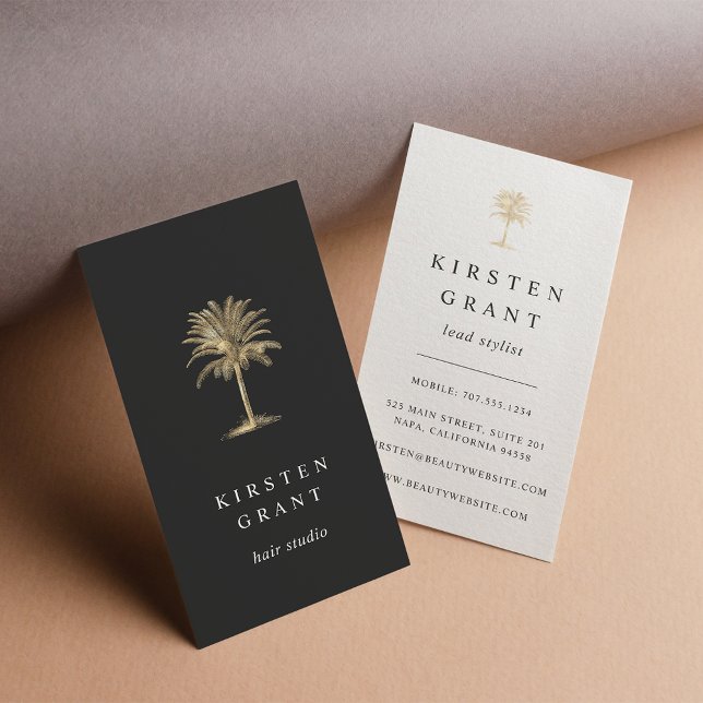 Faux Gold Palm Tree Logo Business Card (Creator Uploaded)