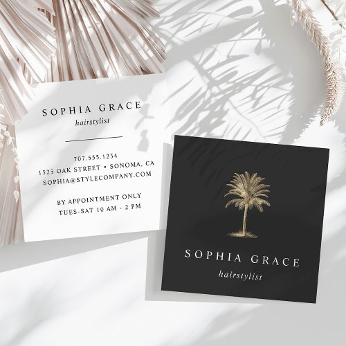 Faux Gold Palm Tree Logo Square Business Card
