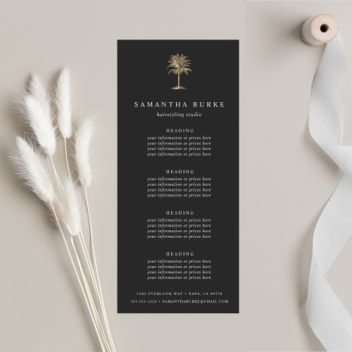 Faux Gold Palm Tree  Pricing or Services Rack Card
