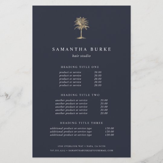 Faux Gold Palm Tree Pricing & Services Flyer