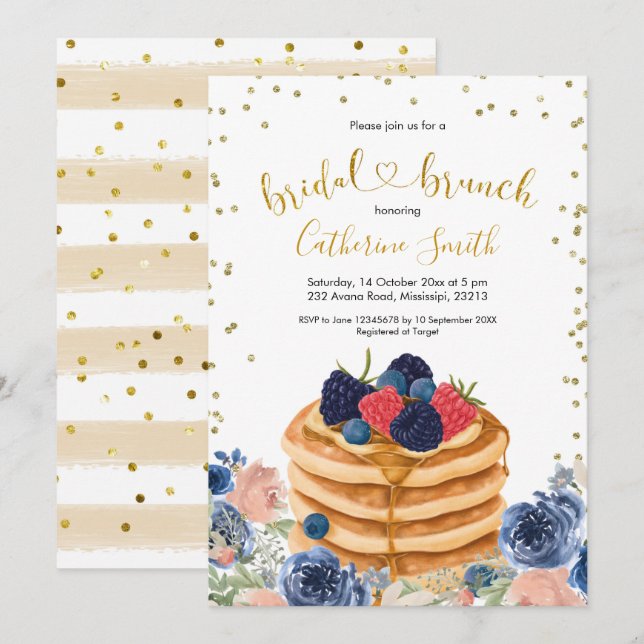 Faux Gold Pancake Bridal Brunch Invitation (Front/Back)