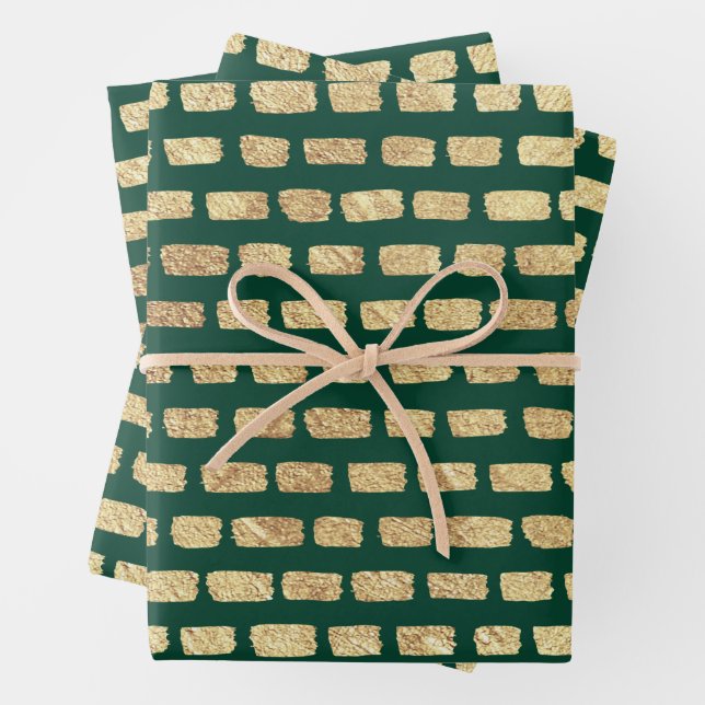 Faux gold pattern and dark green wrapping paper sheets (In situ)
