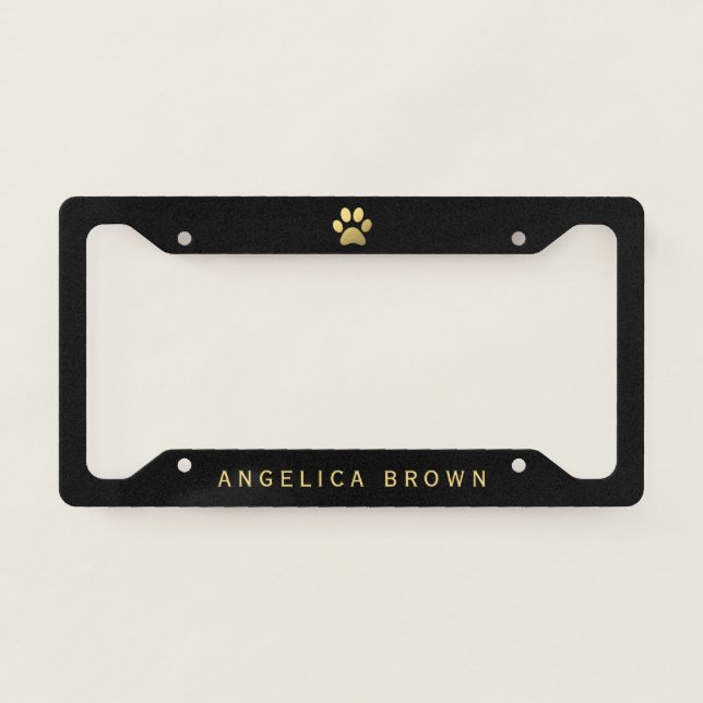 Faux Gold Paw Print License Plate Frame (Front)