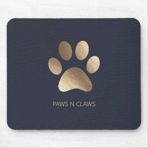 Faux Gold Paw Print On Rich Navy Mouse Pad