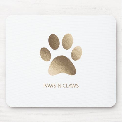 Faux Gold Paw Print On White Mouse Pad