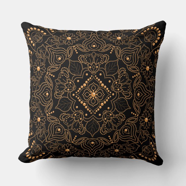 Faux Gold Pearl Bead Mandala Print  Throw Pillow (Front)