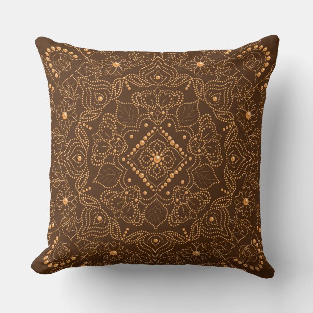 Faux Gold Pearl Bead Mandala Print Throw Pillow (Front)