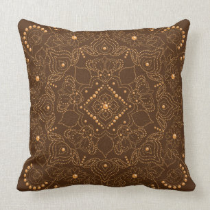 Faux Gold Pearl Bead Mandala Print Throw Pillow