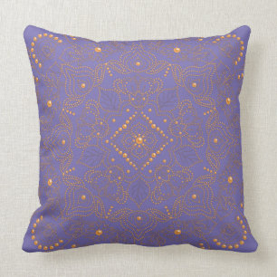 Faux Gold Pearl Bead Mandala Print Throw Pillow