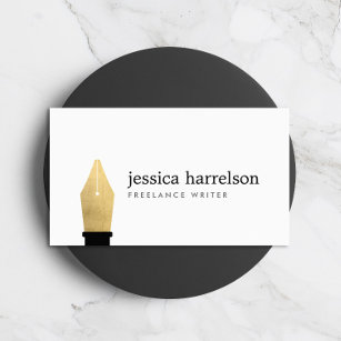 Faux Gold Pen Nib Logo for Writers, Authors Business Card