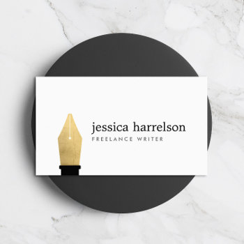 Faux Gold Pen Nib Logo For Writers  Authors Business Card by 1201am at Zazzle