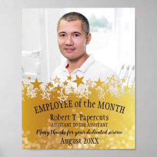 Faux gold photo employee of the month certificate poster