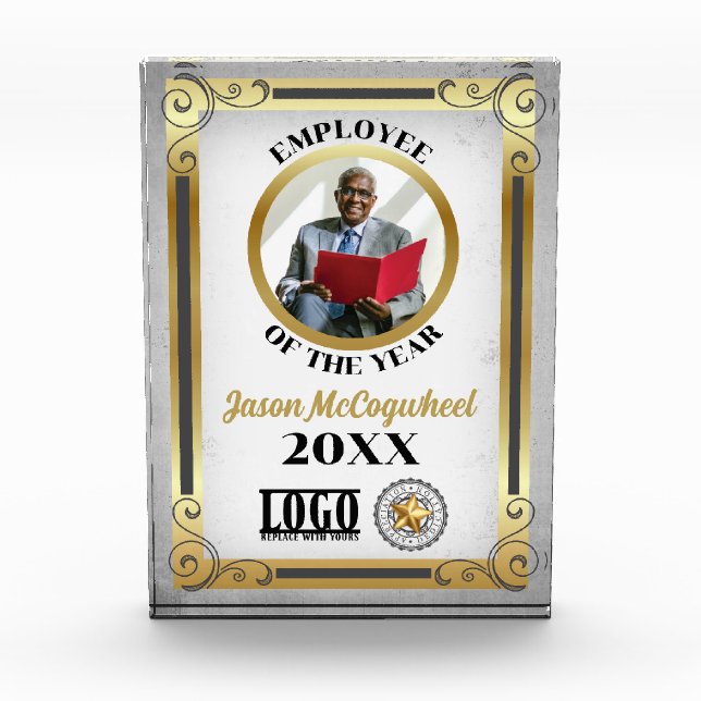 Faux gold photo employee of the year recognition acrylic award (Front)