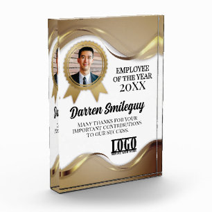 Faux gold photo employee of the year recognition acrylic award