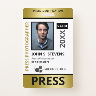 Faux Gold Photo & Logo Press ID Badge