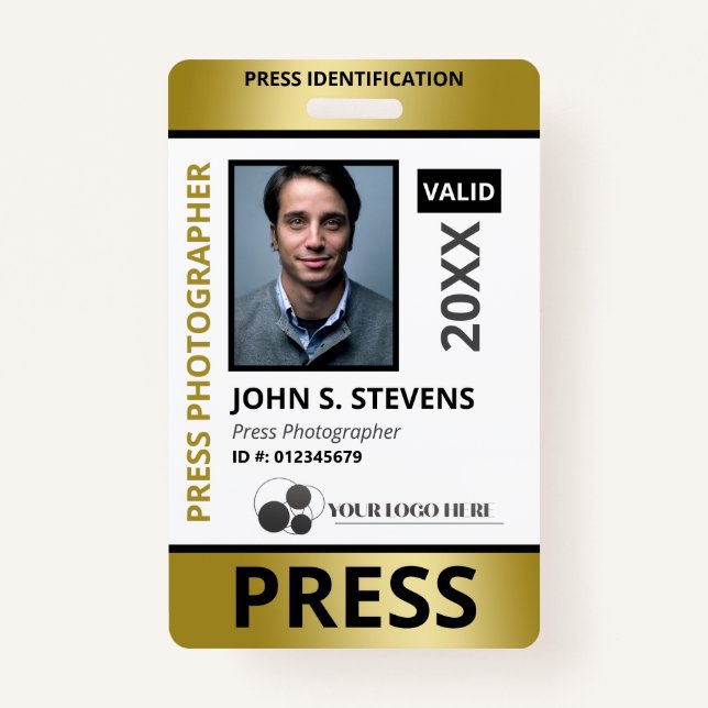 Faux Gold Photo & Logo Press ID Badge (Front)