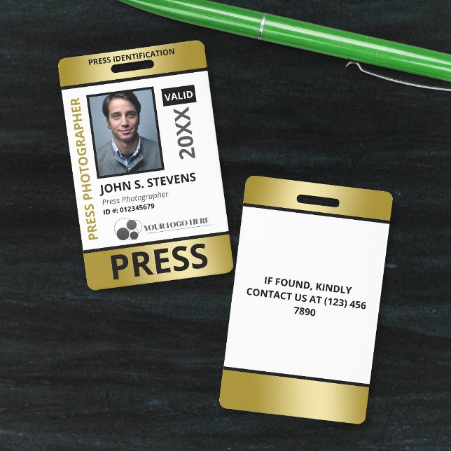 Faux Gold Photo & Logo Press ID Badge (Creator Uploaded)