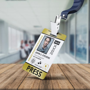 Faux Gold Photo & Three Logo Press ID Badge