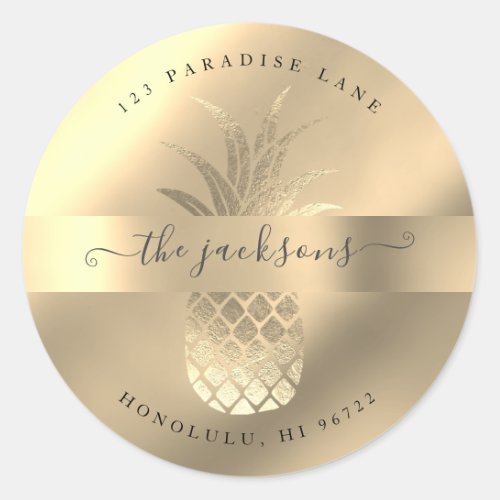 Faux Gold Pineapple Classic Round Sticker