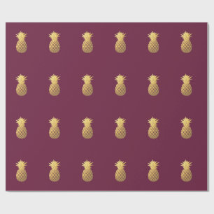 Faux Gold Pineapple on Burgundy Wrapping Paper