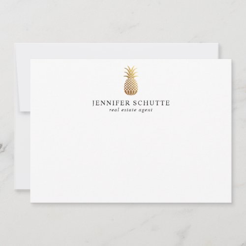 Faux Gold Pineapple Personalized Real Estate Agent Note Card