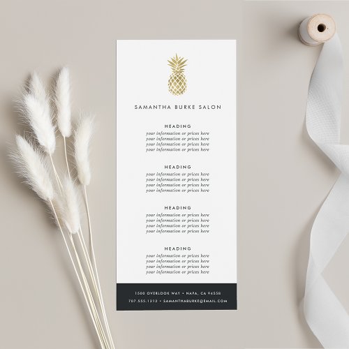 Faux Gold Pineapple  Pricing or Services Rack Card
