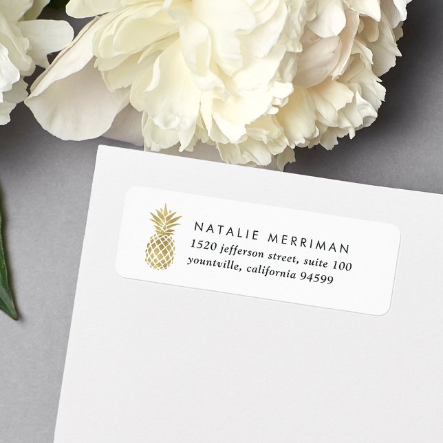 Faux Gold Pineapple Return Address Label (Creator Uploaded)