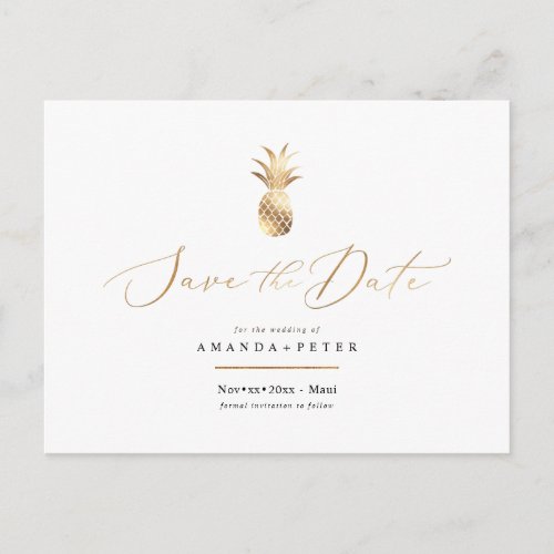Faux Gold Pineapple Save the Date Postcard