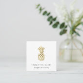 Faux Gold Pineapple Square Business Card (Standing Front)