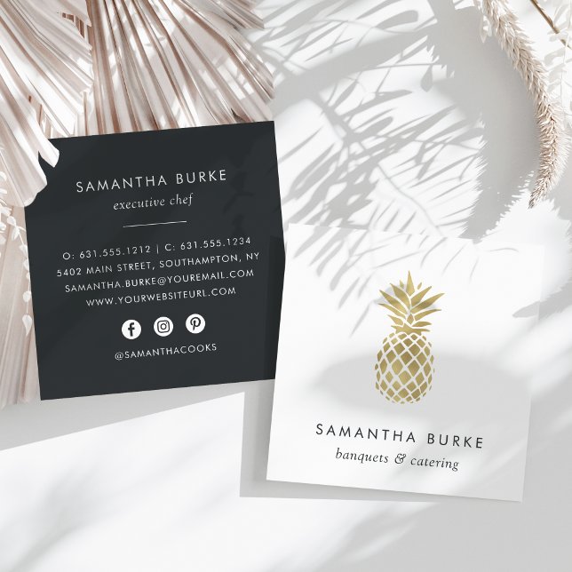 Faux Gold Pineapple Square Business Card