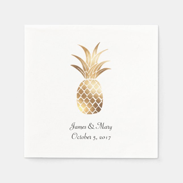 Faux Gold Pineapple Wedding Cocktail Napkins (Front)