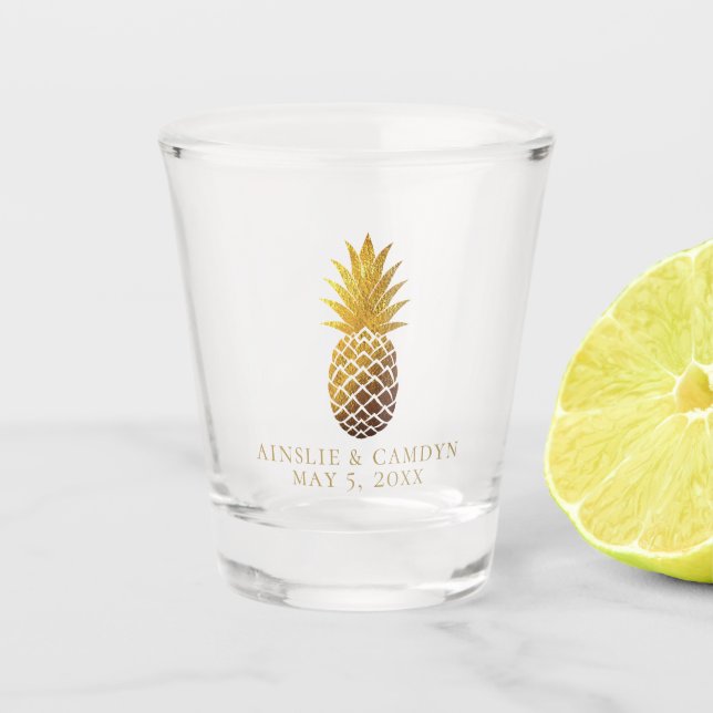 Faux Gold Pineapple Wedding Favor Shot Glass (Front)