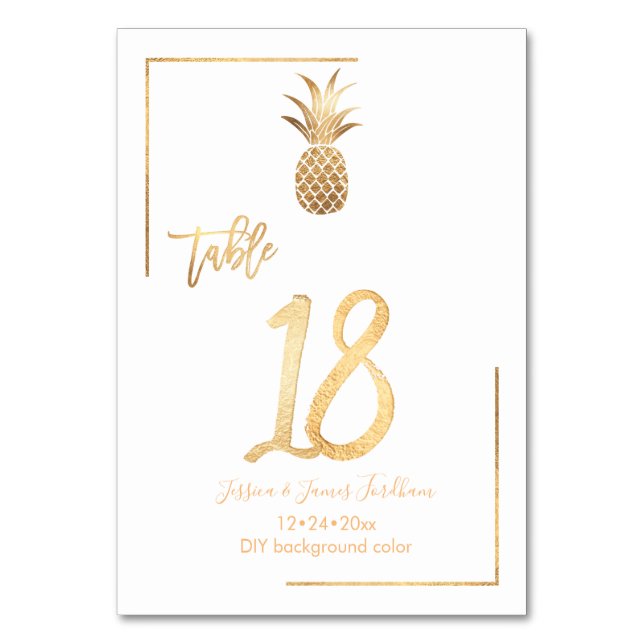 Faux Gold Pineapple Wedding Table Number 1-100 (Front)