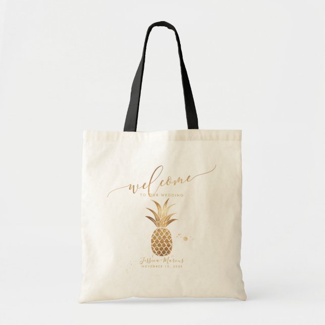 Faux Gold Pineapple Welcome Gifts Tote Bag (Front)