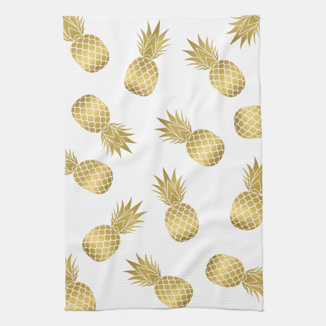 Faux Gold Pineapples Kitchen Towel (Vertical)