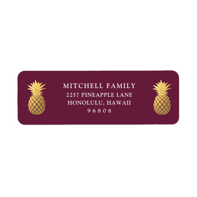 Faux Gold Pineapples on Burgundy Label (Front)