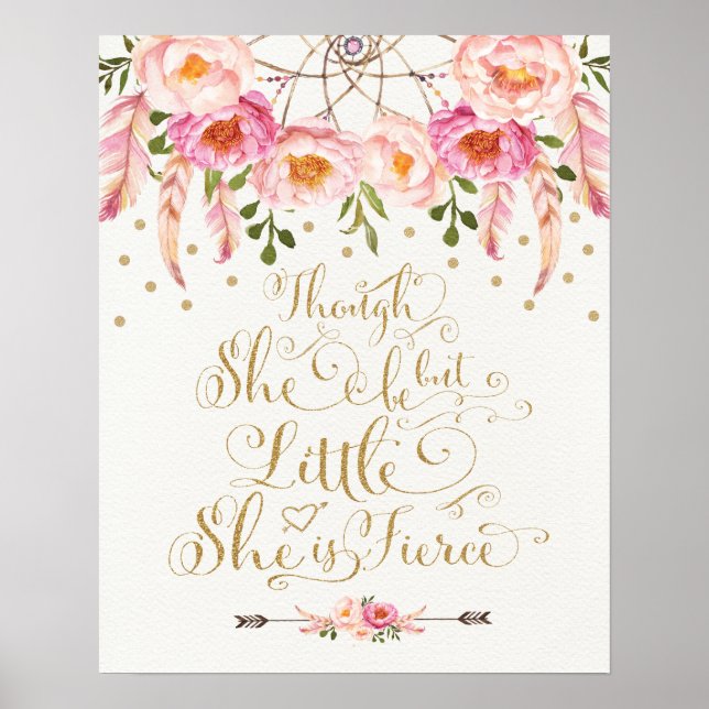 Faux Gold & Pink Nursery Art Boho Calligraphy Poster (Front)