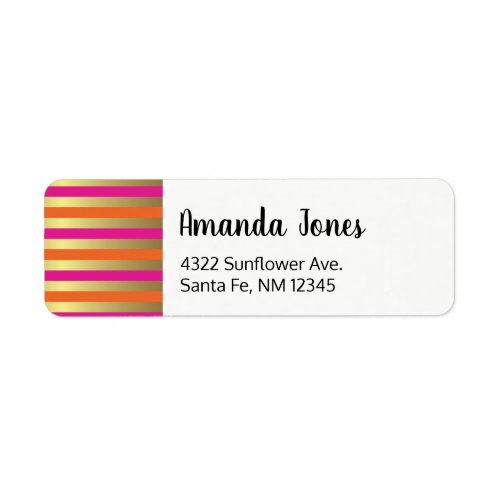 Faux Gold Pink  Orange Gradient Stripes Label