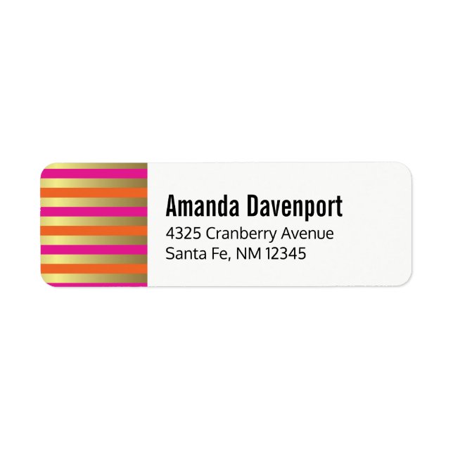 Faux Gold Pink & Orange Gradient Stripes Label (Front)