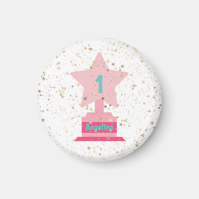 Faux Gold Pink Teal Trophy Stars Girly Modern Chic Magnet (Front)